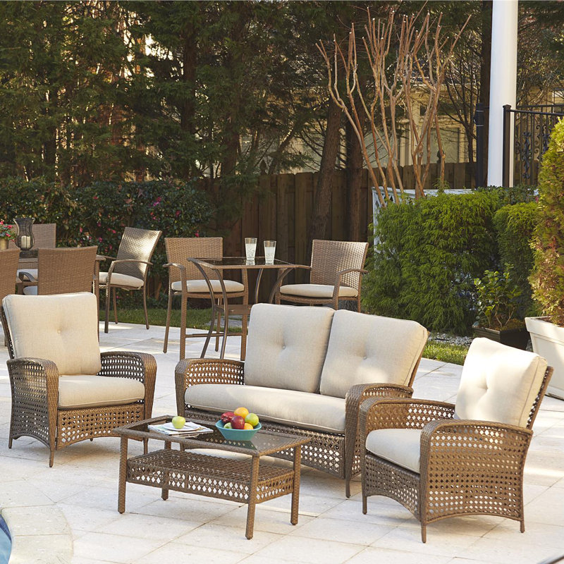  Edwards 4 Piece Rattan Sofa Seating Group with Cushions 